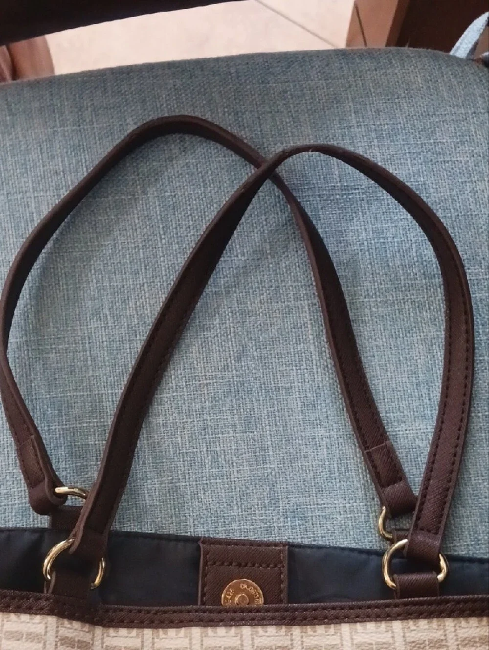 Tommy Hilfiger Cream and Brown Tote with Gold Accent